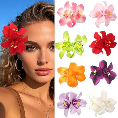Muorruo 8 Barrettes à fleurs artificielles en 8 couleurs, pince à cheveux en tissu bohème hawaïen pour vacances à la mer, épingles à cheveux pour mariée, couvre-chef, accessoire pour cheveux