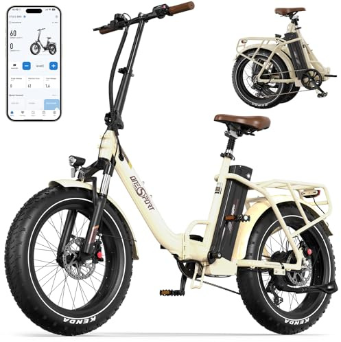 ONESPORT OT16 Max Bicicletta Elettrica Pieghevole 20-4.0 Fat Tire E Bike con 48V 18AH Batteria Rimovibile Fino a 120km & 250W Motore, 7 Velocità & Freni idraulici, Bluetooth APP, Urban MTB Elettrico