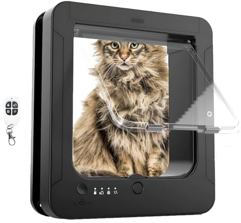 Microchip Cat Flap, Smart Cat Door, with 2 Sensor Collars and 1 Remote Control, Smart Automatic Electronic Cat Flap Door, Microchip Cat Door for Cats & Small Dogs