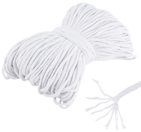 PH PandaHall 100m 5mm Corde en Coton Cordon de Serrage Blanc Cordon Passepoilé Cordon Enroulé en Macramé Cordon en Coton pour Travaux Manuels Couture Coussin Tricot