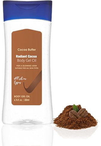 Cocoa Body Gel Oil für Trockene Haut, Kakaobutter Körperöl Gel für Strahlende & Geschmeidige Haut, Nicht Fettend Feuchtigkeitsspendend Körperlotion, Massageöl Für Alle Hauttypen, Mit Vitamin E, 200 ml