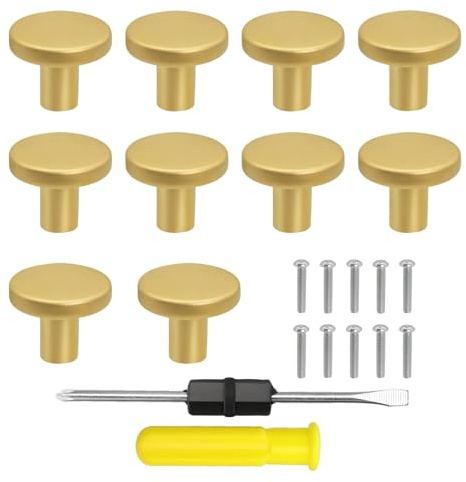 JoyEcho 10 Pièces Poignee Meuble,Doré et 20 * 25mm avec Tournevis,Bouton de Meuble Doré pour Armoires, Tables de Chevet, Penderies