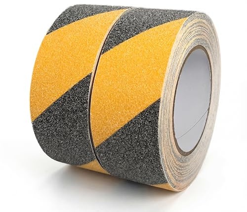 DetailLab halkfria remsor, 2 rullar på 50 mm x 10 m, svart-gul, halkfri tejp, stark självhäftande säkerhet för inomhus- och utomhusbruk