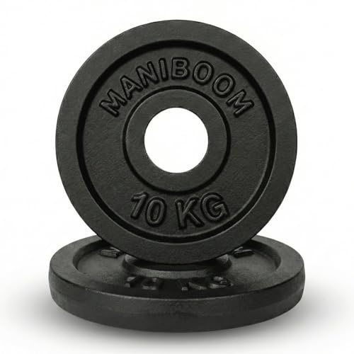 ManiBoom Discos de Pesas Hierro Fundido – Placas para Mancuernas y Barra 25mm (Estándar 1) – Discos Gym Macizos No Cemento – Sets Disponibles: 1.25kg, 2.5kg, 5kg, 10kg (2 x 10 KG)