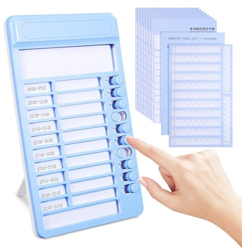 SOLUSTRE Planificador de Tareas Azul Multifuncional de Plástico, Tablero de Lista de Verificación Control Deslizante, Organizador de Escritorio para Gestión Diaria y Rutina Escolar