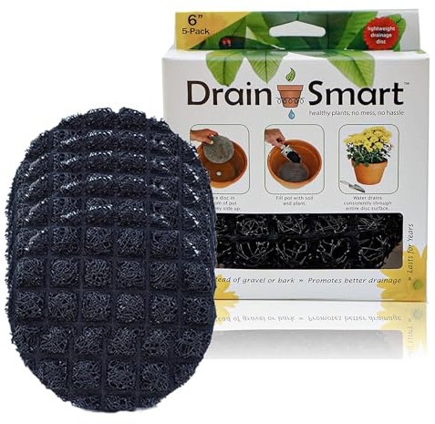 Drain Smart 3D Mesh Planter Pot Drainage Insert Disc – Made in USA – Keeps Soil in, Lets Water Drain Out – Cleaner, Lighter Alternative to Gravel for Indoor & Outdoor Planters (6 – 5 Pack)