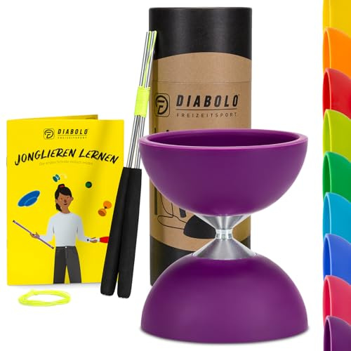Diabolo Freizeitsport Set da giocoliere Basic con Diabolo (lilla), bastoncini in alluminio, filo di ricambio (160 cm) e istruzioni stampate, ideale come regalo per bambini, principianti e principianti
