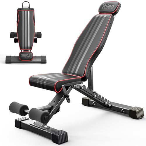 YOLEO Banco de pesas ajustable, banco de entrenamiento plegable de 660 libras con protección extendida para cabeza/cuello para press de banca, banco plano inclinado y declinado