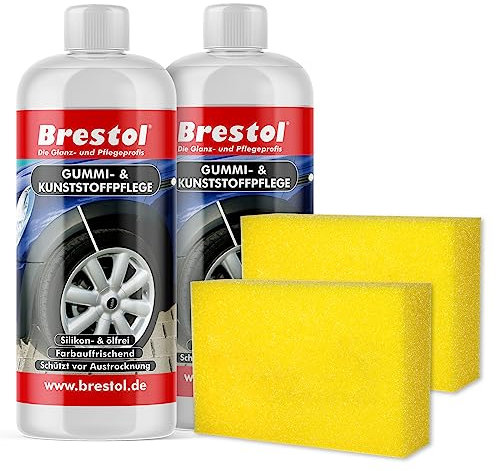 Brestol REIFENPFLEGE silikonfrei 2X 500 ml + Polierschwamm (7591.4) Reifenglanz Spoilerpflege Spoilerglanz Zierleistenpflege Zierleistenglanz Gummimattenpflege Farbauffrischer