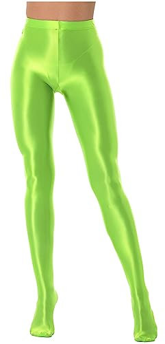 HULIJA Damen Nylon Strumpfhosen Glänzend Leggings Ouvert Strümpfe mit Fußteil Lange Hose Tanzstrumpfhose Pantyhose Tights Reizwäsche A Leuchtend Grün M