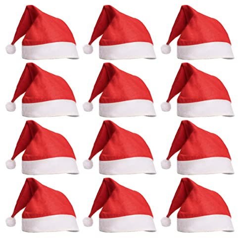 JSMTKJ 12 gorros de Papá Noel, gorros de Navidad, gorro de Papá Noel unisex rojo, gorros de Navidad para decoración de fiesta de Navidad (29 cm x 35 cm)