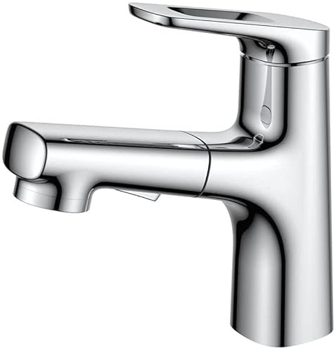 SXLSZ Bad Armatur Waschtischarmatur mit Herausziehbarer Brause Dual Mode Heiß und Kalte Multifunktions Einzelnes Griff Teleskop Wasserhahn Bad mit Brause Ausziehbar für Bad-Chrom