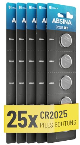 ABSINA Knappceller CR2025 25-pack – CR 2025 knappcell läckagesäker och lång hållbarhet – CR2025-batterier knappceller, CR2025 3V litiumknappcell, batteri CR 2025, knappbatteri CR2025