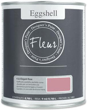 FLEUR DESIGNER'S PAINT | EGGSHELL Smalto Multisuperficie Satinato, Senza Carteggiare, 750 ml, F22 Elegant Rose, a Base Acqua, Lavabile, Altissima Resistenza, Interno - Esterno, Pareti - Mobili
