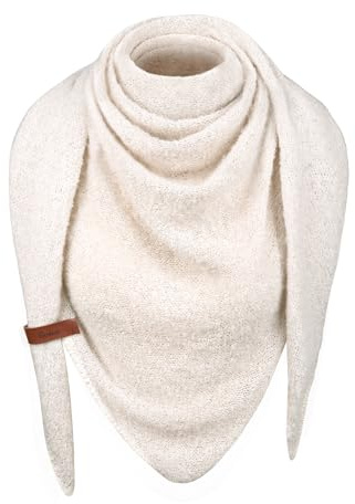 heekpek Schal Damen Winter Strickschal Dreieck Warme Weich Dreiecksschal mit Lederschlaufe Einfarbig Gestrickt Winterschal Herbstschal, Beige
