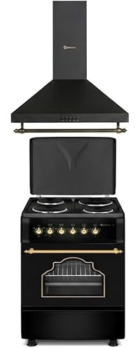 SOLTHERMIC COMBO PACK NEGRO RÚSTICO ACABADO DORADO COCINA ELÉCTRICA CON HORNO 50L + CAMPANA DE 60 H60PR (4 FUEGOS, GRAN CAPACIDAD EXTRACCION, SISTEMA SEGURIDAD)