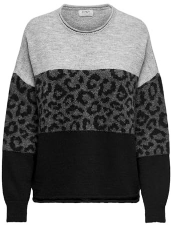 Only Onljade Animal LS O-Neck Noos Knt Maglione da Donna, Grigio Chiaro mélange/Modello: w. MGM/Nero, M