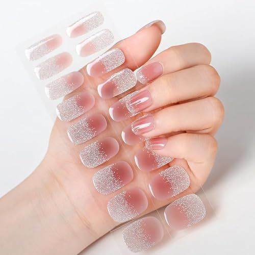 JUXINE Semi-Cured Gel Nail Polish Strips with File and Stick - Art Stickers, Waterproof Wraps, Decal Sets (UV/LED Lamp Required, VIS3, One Size)