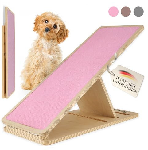 Ruby Hunderampe [höhenverstellbar] Hundetreppe aus massivem Holz – klappbar & rutschfest | Holzrampe Dog Stairs, kleine Hunde Haustiertreppe | 30-50cm (Rosa, M)