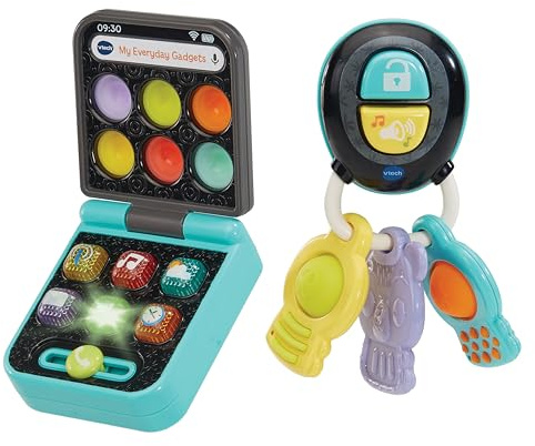 VTech Baby My Everyday Gadgets, Pretend Play Toy Keys and Phone with Light Up Buttons, Textured Popper Keys, Music & Melodies, Fine Motor Skills, Gift for Ages 3, 6, 9, 12 Months +, English Version