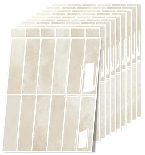 Azulejos Adhesivos Cocina 10-Piezas, 3D Pegatinas de Baldosas, Vinilo Adhesivo Pared para Cocina y Baño (K-Beige-22.9x29cm)