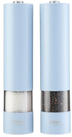 Cooks Professional Electric Salt and Pepper Mill Set | Battery Operated Automatic Grinders with Adjustable Course & Fine Grinding & One Touch Operation | Condiment Seasoning Grinder | Blue