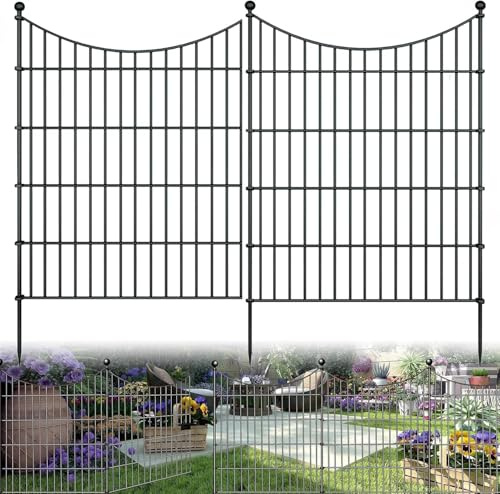HEYOUTH Juego completo de valla para estanque,10 elementos de valla 74x81 cm y 11 varillas de fijación,Vallas para Jardín Exterior Metalicas,para Patio Terraza Negro (Sin cerradura)