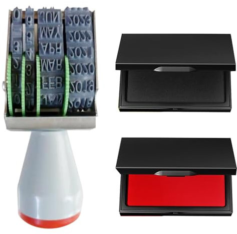 Biglumin Datumsstempel - Date Selbstfärbender Stempel Eier-Datier-Set mit Stempel, Rot- und Schwarz-Tinte, für Eiermarkierung, rollstempel, 32 * 4mm Datums-Kautschukstempel, Jahr Monat und Tag.