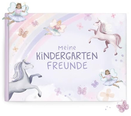 mintkind® Freundebuch Kindergarten – Freundschaftsbuch Einhorn mit 80 Seiten zum Ausfüllen – Für Mädchen – Meine Kindergartenfreunde Buch