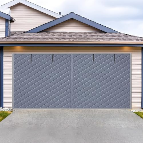 Värmeisolerad Garageportsgardin Med Klart Fönster, Magnetisk Garageportsskärm, Värmeisoleringskit för Vintern, Förtjockad Bomullsdörröverdragsfilt för 1 2 Bilar(Gray,W198xH274CM)