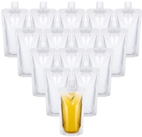 15 stycken spritspåsar på 250 ml, dryckespåsar, transparenta och vikbara dryckesväskor för resor, kryssningar, konserter och camping