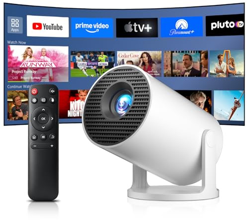 Salange Mini Proyector 4K, Proyector Portátil Inteligente Android 14 WiFi 6 Bluetooth 5.4, Corrección Trapezoidal Automática, 8000L, Rotación 270°, Interior y Exterior, Blanco