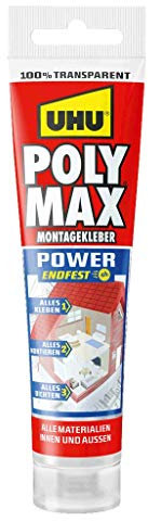 UHU Poly Max Glasklar Express Tube, Transparenter Montageklebstoff und Dichtmittel mit hoher Endfestigkeit, 75 g