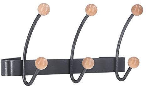 SIRO Hakenleiste Garderobe mit 3 Haken 1291 Schlicht, Stahl - Holz Grau Ahorn Natur lackiert, 259 mm x 82 mm x 132 mm, LA 198 mm