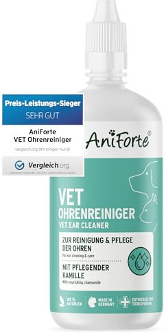 AniForte Vet Kamille Ohrenreiniger Hund, Katze & Pferde 250ml - Schonende Ohr Reinigung, Ohrenschmalz Entferner & natürlicher Ohrreiniger, Beruhigung bei Juckreiz, Entzündung, Infektion & Ausfluss