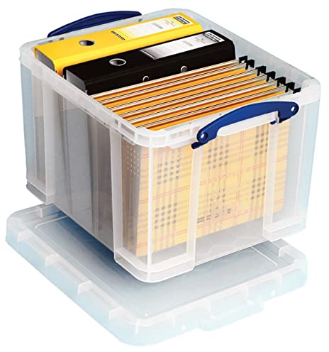 Really Useful Box Plastic Storage 35 Litre Clear with 10 x A4 Suspension Files