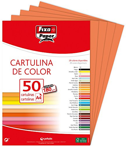 Fixo Paper 11110355 Lot de 50 feuilles de papier cartonné A4, couleur mandarine, 180 g