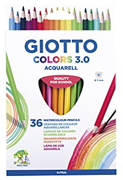 GIOTTO Colors 3.0, matite colorate acquerellabili, forma triangolare, mina, 3 mm, colori assortiti, 36 pezzi