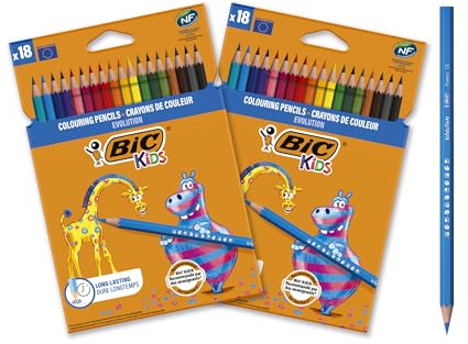 Bic Kids Matite Colorate, Evolution Ecolutions, Ottime Per La Scuola, Matite Triangolari Per Bambini, Colori Assortiti, 18 Unità, Confezione Da 2