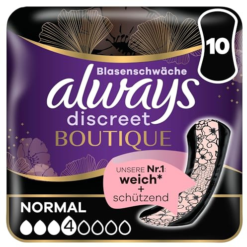 Always Discreet Boutique Inkontinenzeinlagen Normal (10 Binden) diskreter & sicherer Schutz im femininen Design bei Blasenschwäche, geruchsneutralisierend