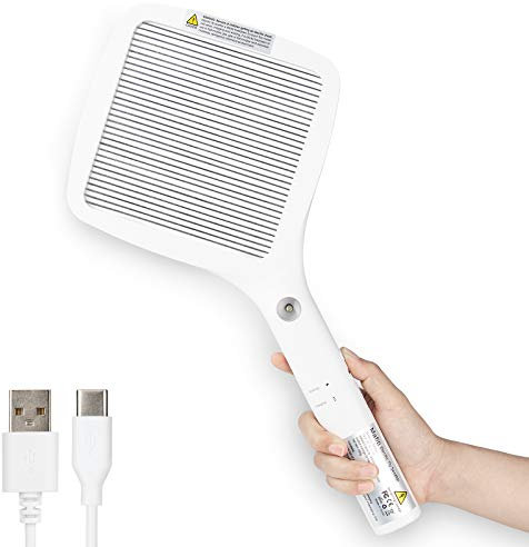 mafiti Tapette à Mouche électrique, Anti-moustiques, Anti-Insectes, Raquette Tue-Mouches, Rechargeable pour l'intérieur et l'extérieur, Accessoires de Camping (White)