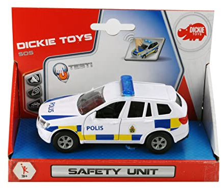 Dickie Toys 203712011DNS Schwedisches Polizeiauto mit Licht, Audio und Öffnbare Seitentüren - 1:36, 12 cm, Ab 3 Jahren, Batterien enthalten