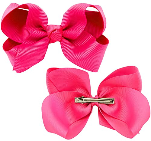 2 fermagli per capelli con fiocco in nastro, fermaglio per coda di cavallo da 7,6 cm, fiocco per capelli con fermaglio a becco d'anatra per bambini, ragazze, donne (rosa rossa)