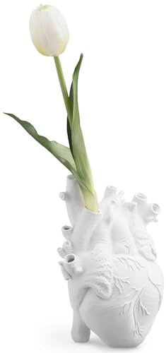 Navaris Vaso Cuore Anatomico - Cuore Vaso Resina Bianco - Vasi per Fiori da Interno Particolari - Accessori Casa Arredamento Moderno - Idea Regalo Originale