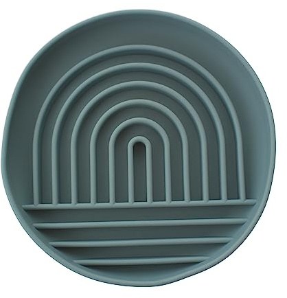 pet wiz Silicone Slow Feeder Dog Bowl with Suction Base | Encourages Healthier Eating by Slowing Down Eating, Aiding Digestion & Provides Mental Stimulation with Fun Rainbow Puzzle Design (Slate)