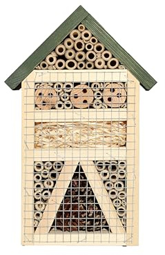 Green Feathers Natural Wooden Bug Hotel For Garden, Filled with Natural Materials - Attract Many Insects To Your Garden, Bees, Butterflies, Ladybirds, and Lots More (Small Size)