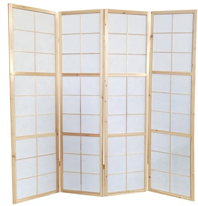 PEGANE Paravent Japonais Bois Naturel, séparateur de pièce 4 pans - Hauteur 175 cm x Longueur 176 cm