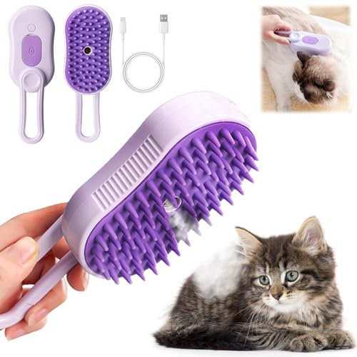 DONGTATA 3-in-1 Katzen Dampfbürste Cat Steamer Katzenbürste Cat Spray Massage Comb Katzen Massagebürste Beseitigen Sie Fliegende Haare für Katze und Hund Haustierbürste