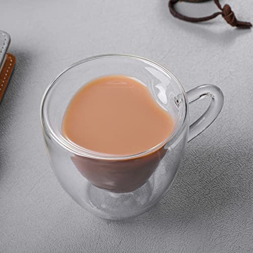 Tazas de Café de Vidrio con Forma de Corazón de Doble Pared, Tazas de Té Transparentes Aisladas con Asa, Tazas de Café Expreso de Vidrio únicas para Café, Capuchino, Leche con Leche(80ml)