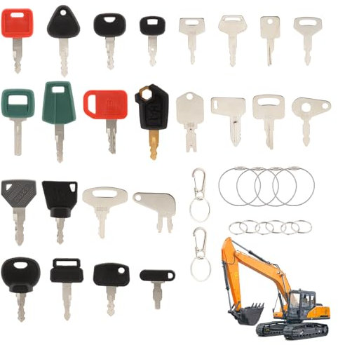Juego de Llaves de Encendido,36PCS Llaves de Contacto de Repuesto de Repuesto Universales con 10 Llaveros, para Caterpillar Hitachi Kobelco Komatsu Kubota para Excavadoras Dumper Tractor Dozer
